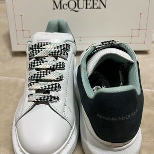 Alexander McQueen White Leather Sneakers with Mint and Black Accents
